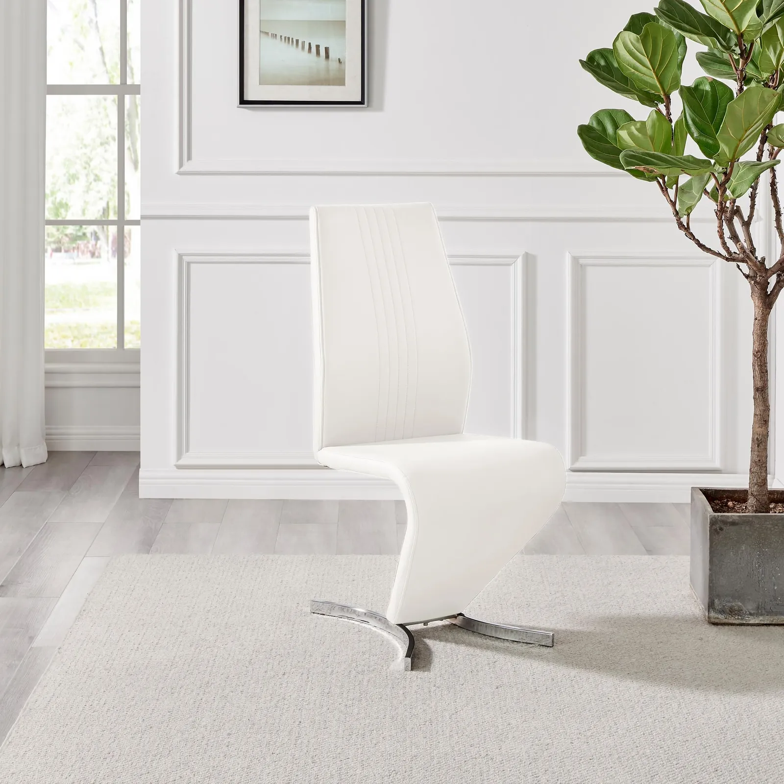 FurnitureboxUK Set of 2 Willow Contemporary Z Shaped Faux Leather Dining Chairs With Silver Chrome Metal Legs in White 5