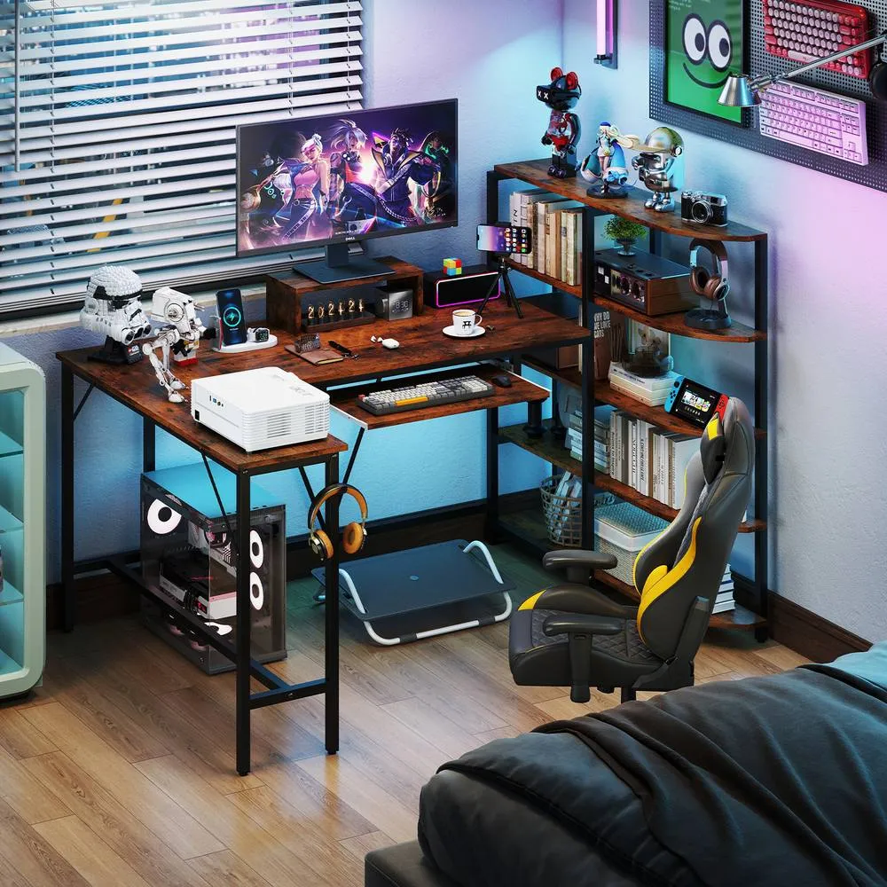 Costway L Shaped Desk with Corner Computer Desk Brown