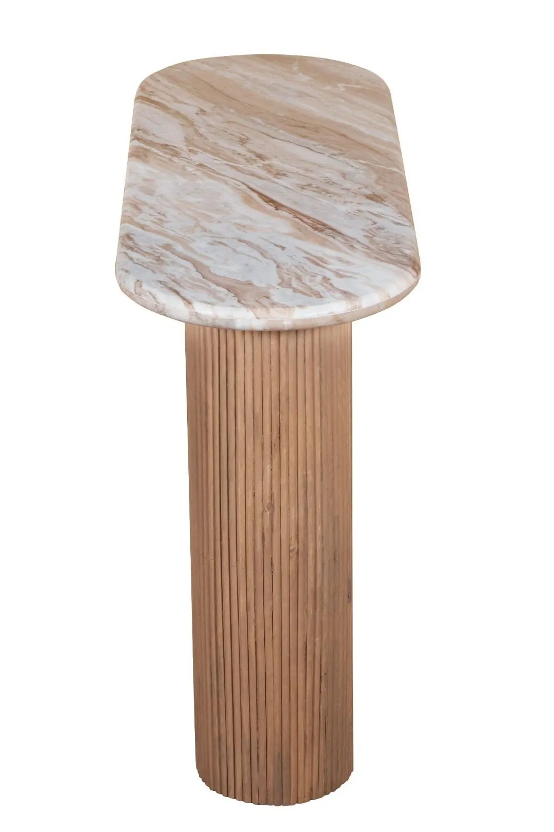 IH Design Bundi Natural Marble & Wood Pedestal Console Table in Brown 4