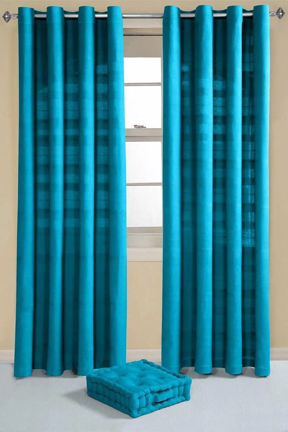 Homescapes Cotton Rajput Ribbed Curtain Pair in Teal 3