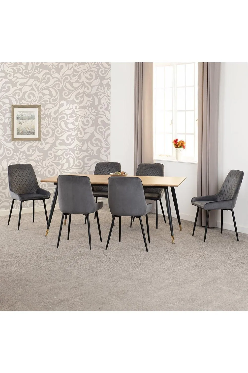 Seconique Hamilton Large Dining Set with Avery Chairs in Grey 1