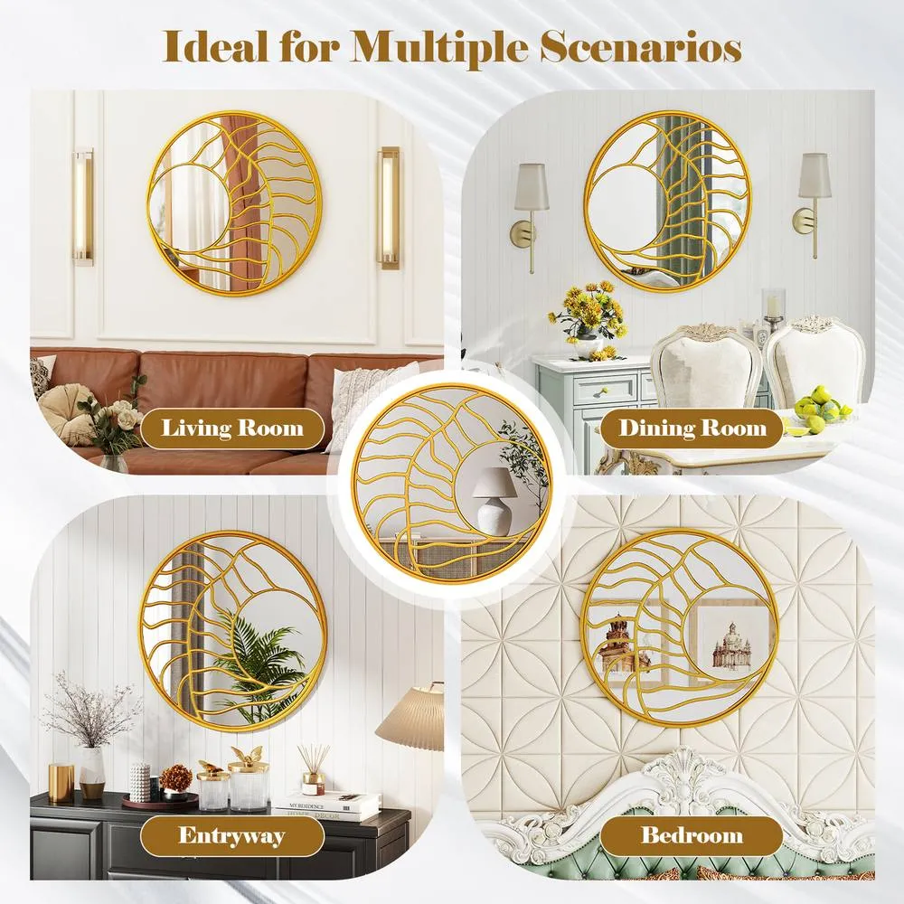 Costway Gold Wall Mirror 80 cm Large Round Wall Decorative Mirror-Gold 3