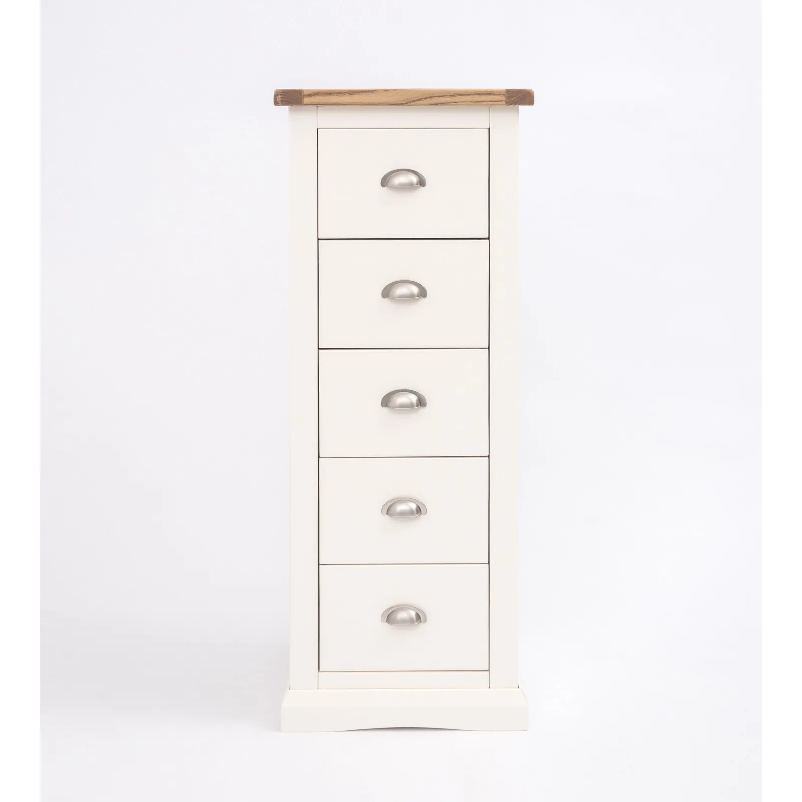 Cabinet Bits Cosenza 5 Drawer Narrow Chest of Drawers Chrome Cup Handle in Off-White