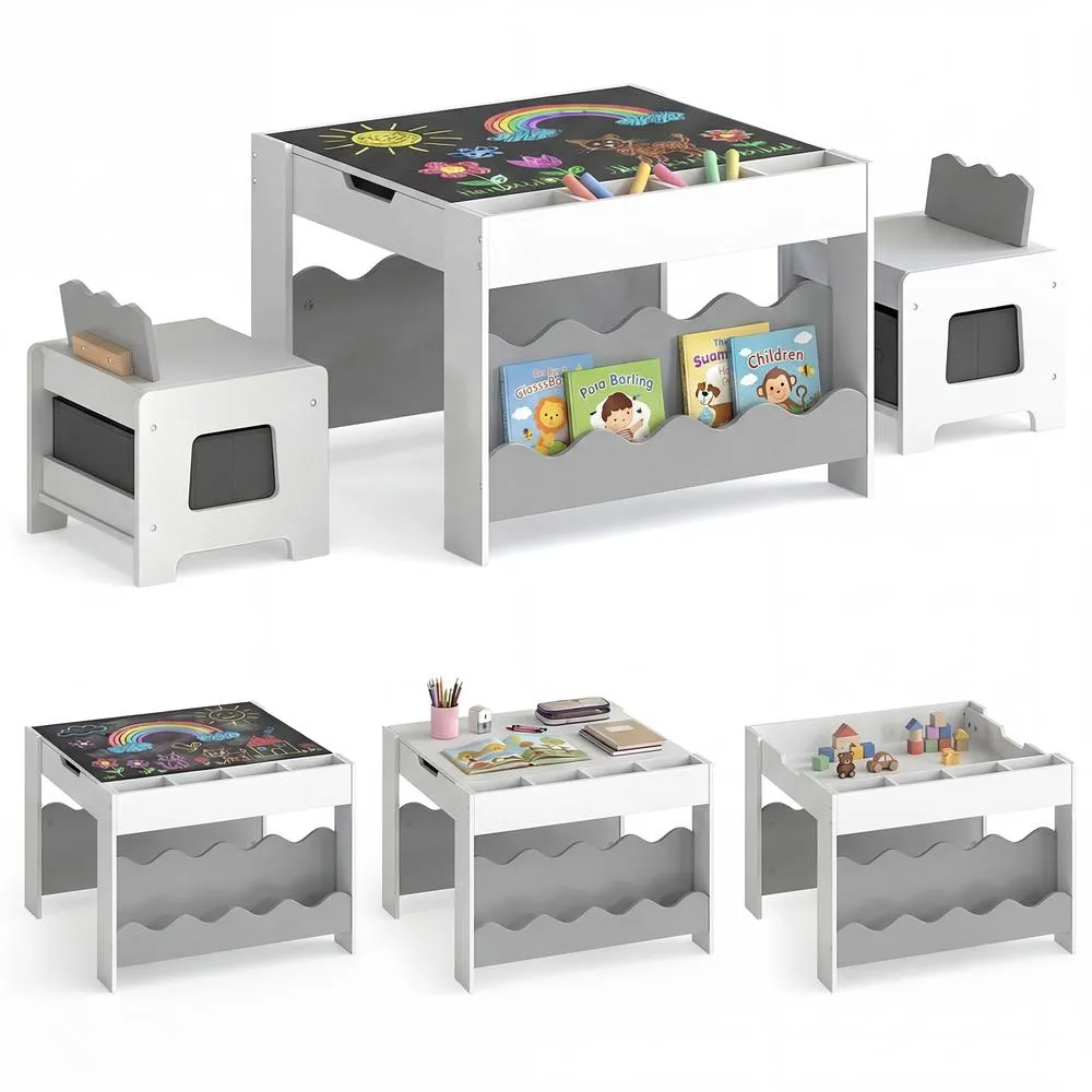 Costway Multi-purpose Activity Table Set w/ Double-sided Tabletop in Grey