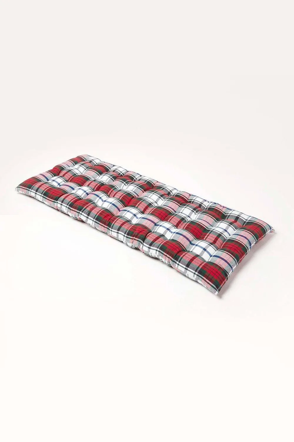 Homescapes Garden Bench Cushion Luxury 2 Seater Cotton Red Tartan Indoor Outdoor Pad