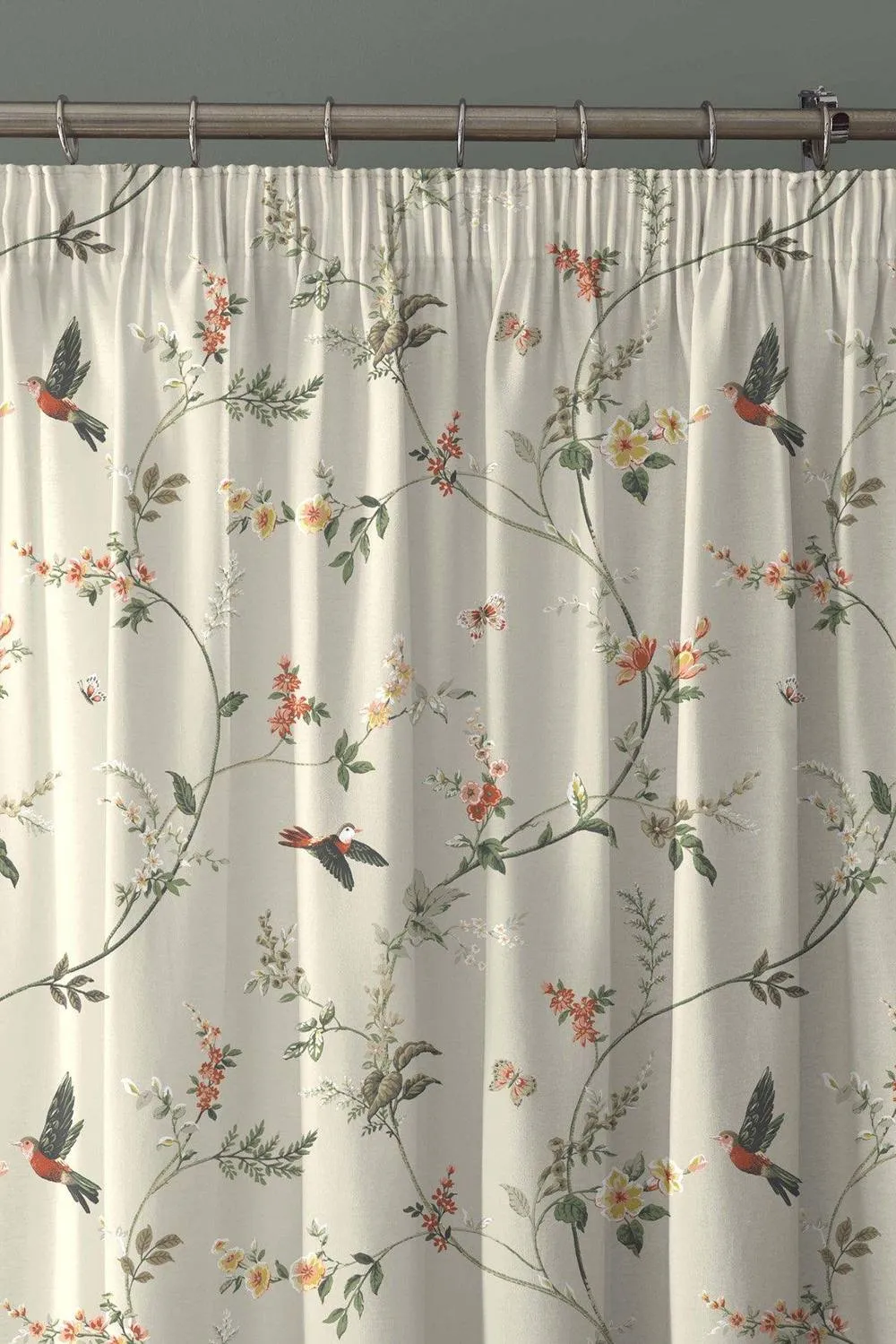Dreams & Drapes 'Darnley' Nature Inspired Print Pair of Pencil Pleat Curtains With Tie-Backs in Coral 2