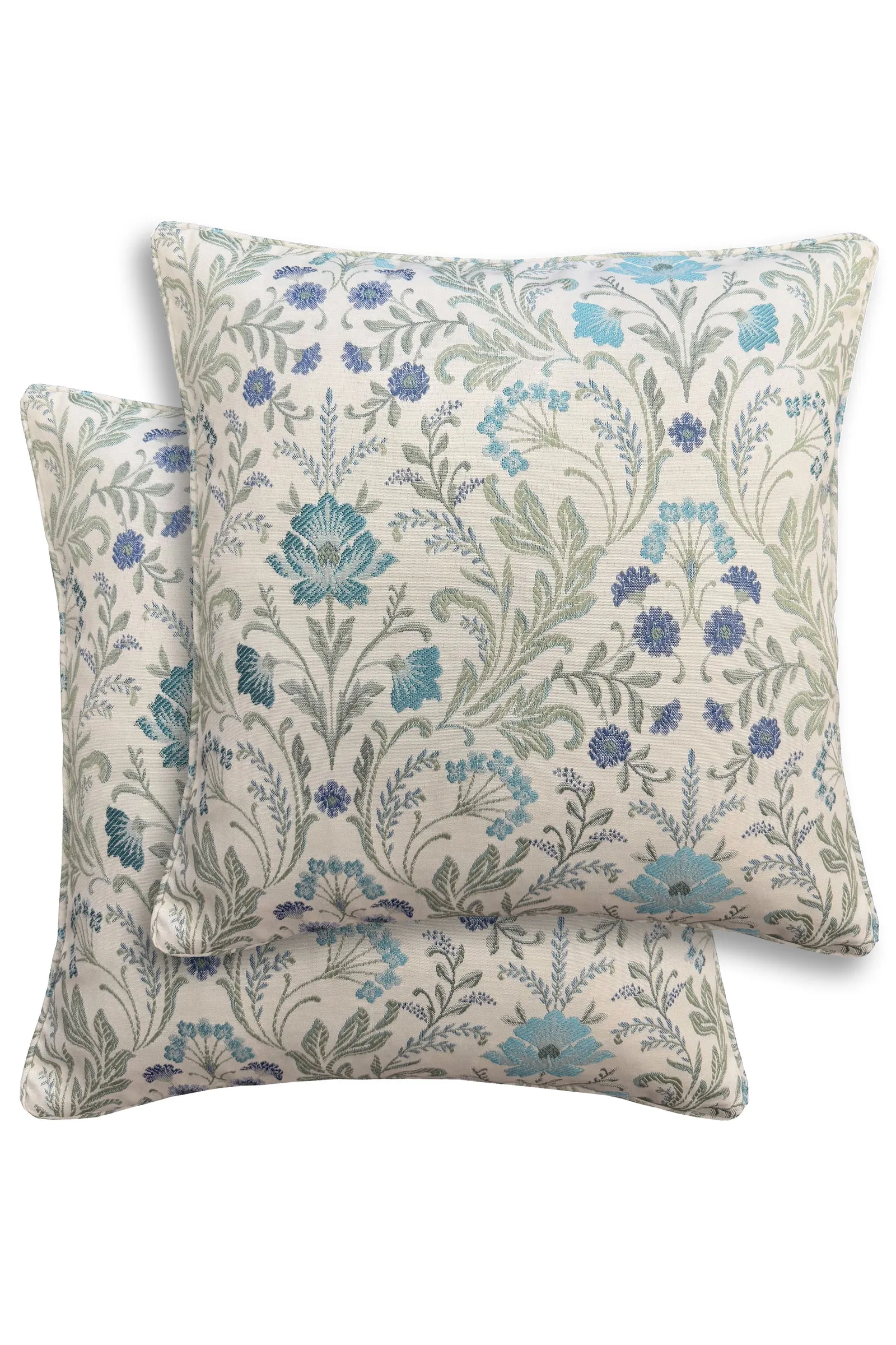 Enhanced Living Pair of Cotswold Floral Double Sided Zip Opening Piped Edge Cushion Covers - Cases Only in Blue
