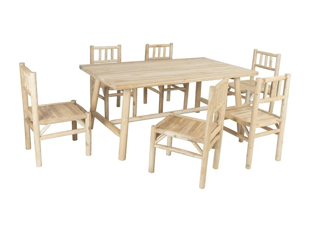 Vente-unique Teak Garden Dining Set: L.180 Cm Table & 6 Chairs - Light Natural in Light Oak