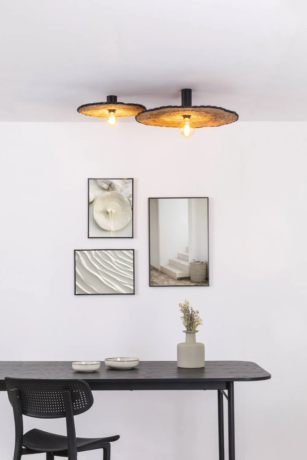 Netlighting Costas 600 H140 Black Rattan Wall Ceiling Lamp 2