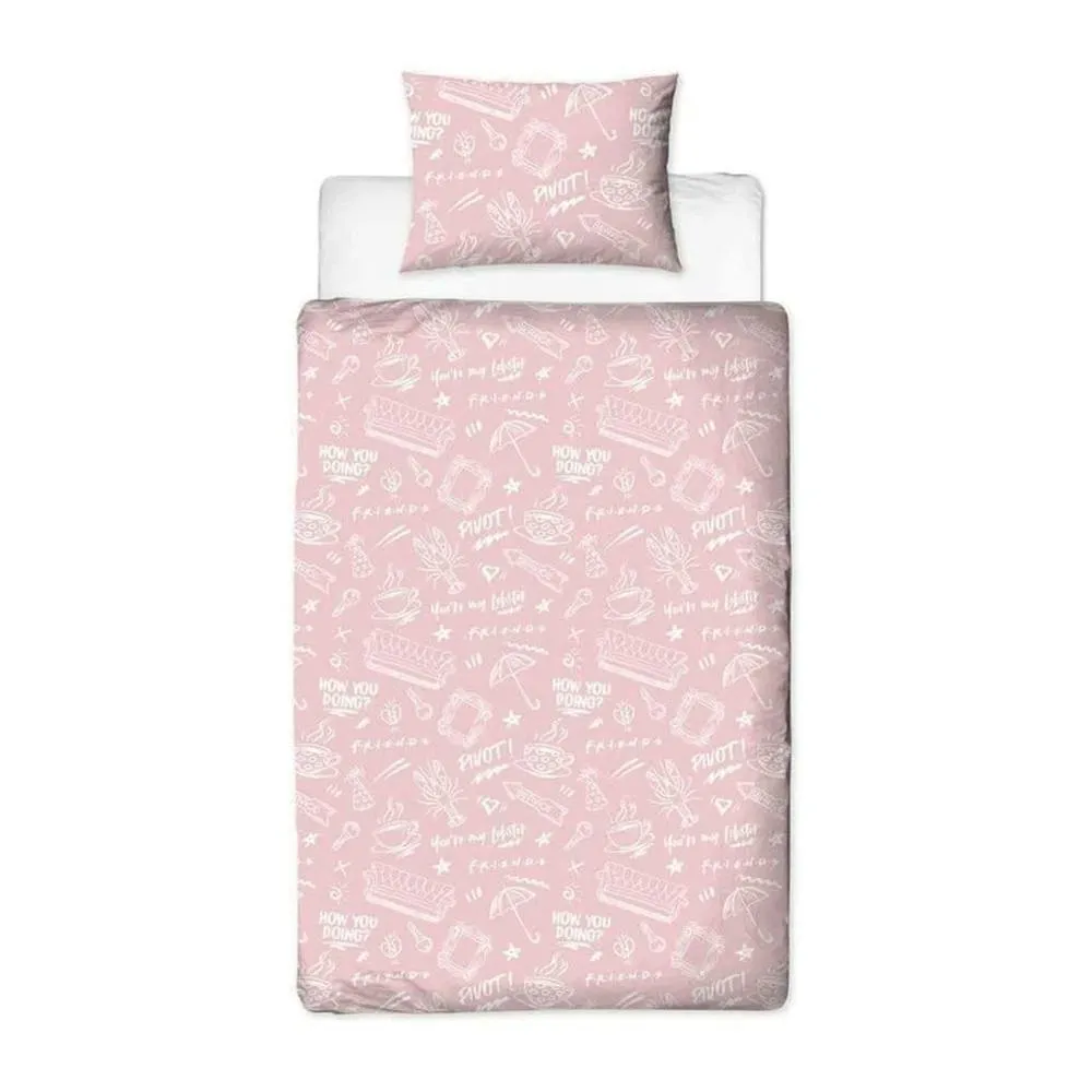 Friends Coffee Reversible Duvet Set in Pale Pink