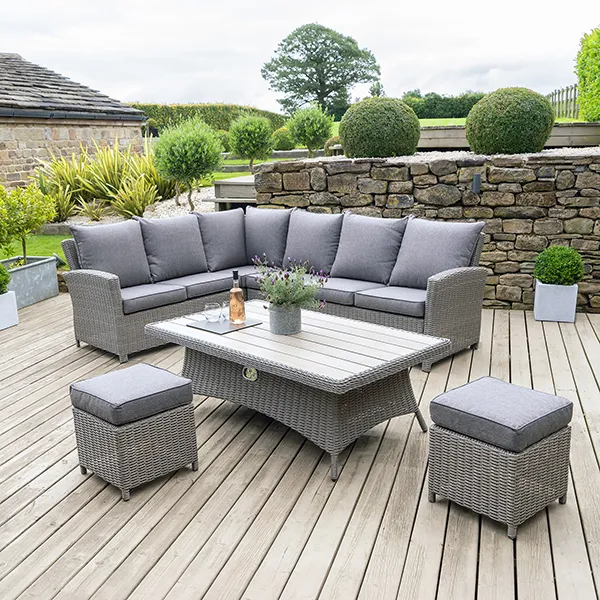 Murcia Right Hand Facing Garden Corner Dining Set in Slate Grey Weave