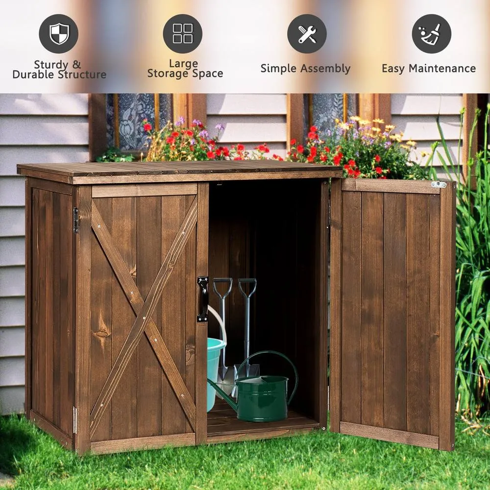 Costway Outdoor Wooden Storage Shed Double Doors Tool Shed for Garden Yard in Brown 5