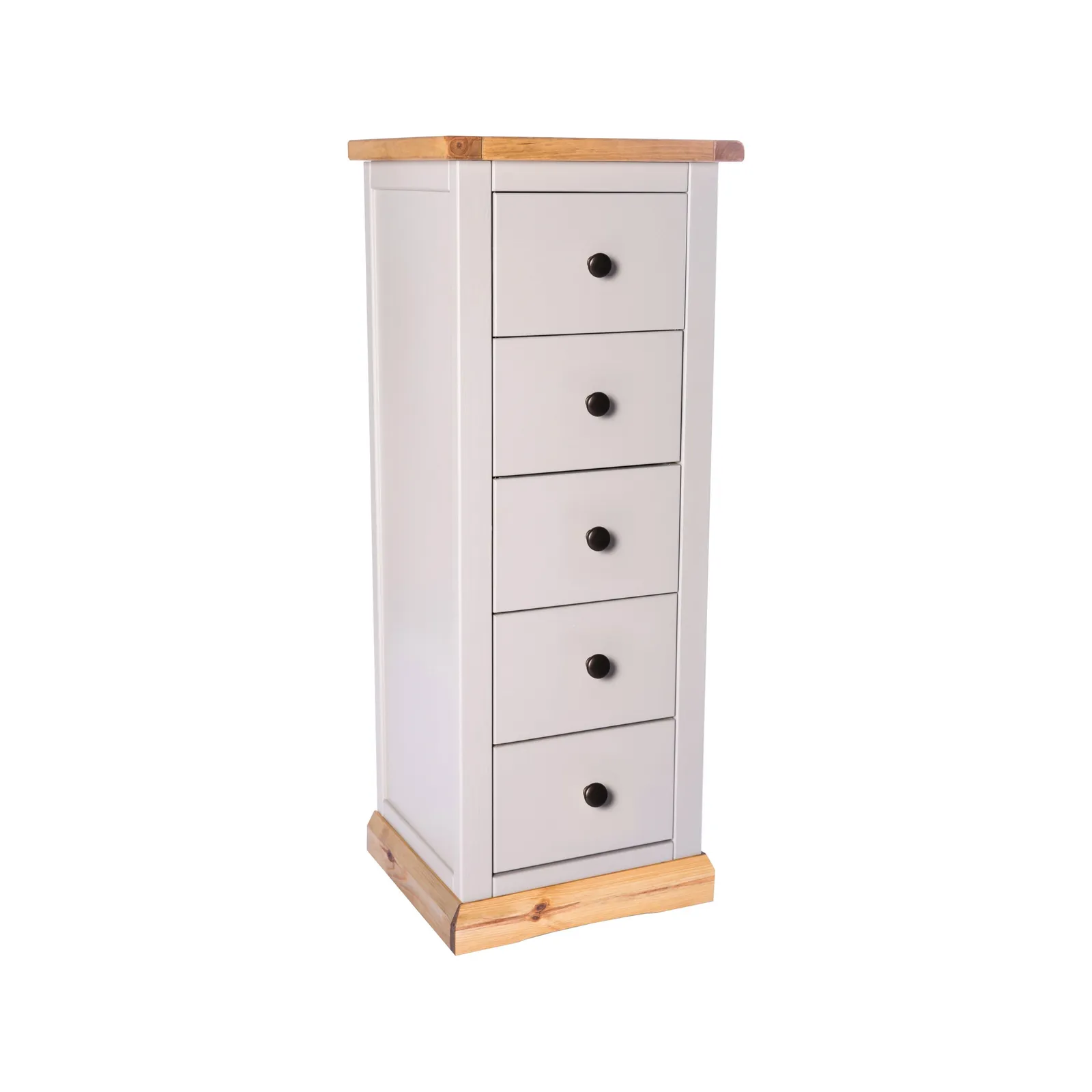 Cabinet Bits Bomporto 5 Drawer Narrow Chest of Drawers Brass Knob in Light Grey 2
