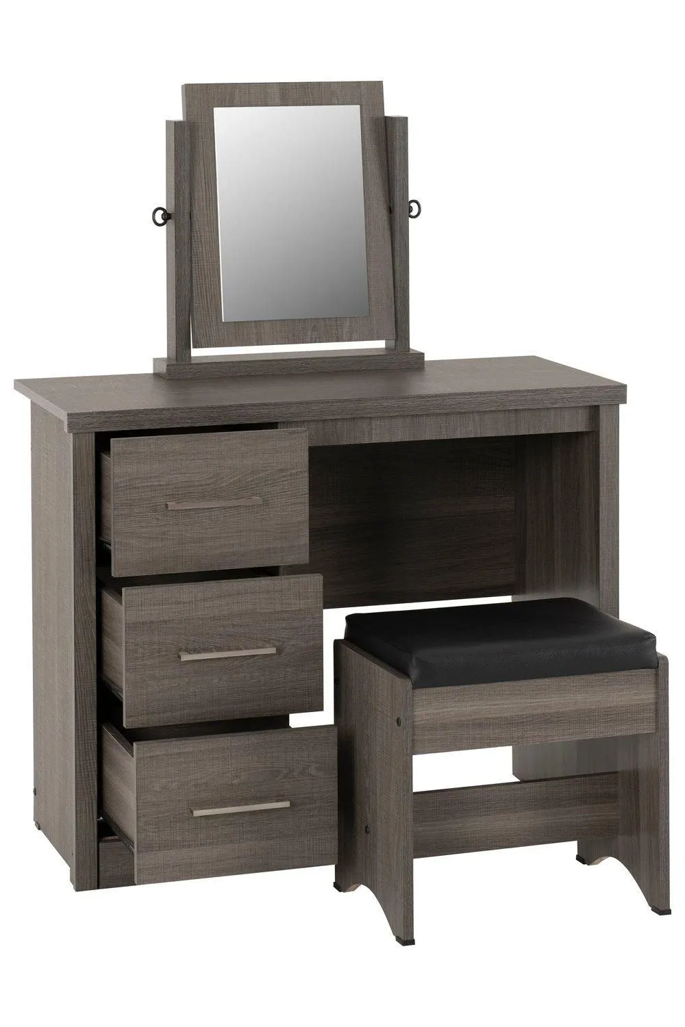 Seconique Lisbon 3 Piece Dressing Table Set with Mirror in Black 3