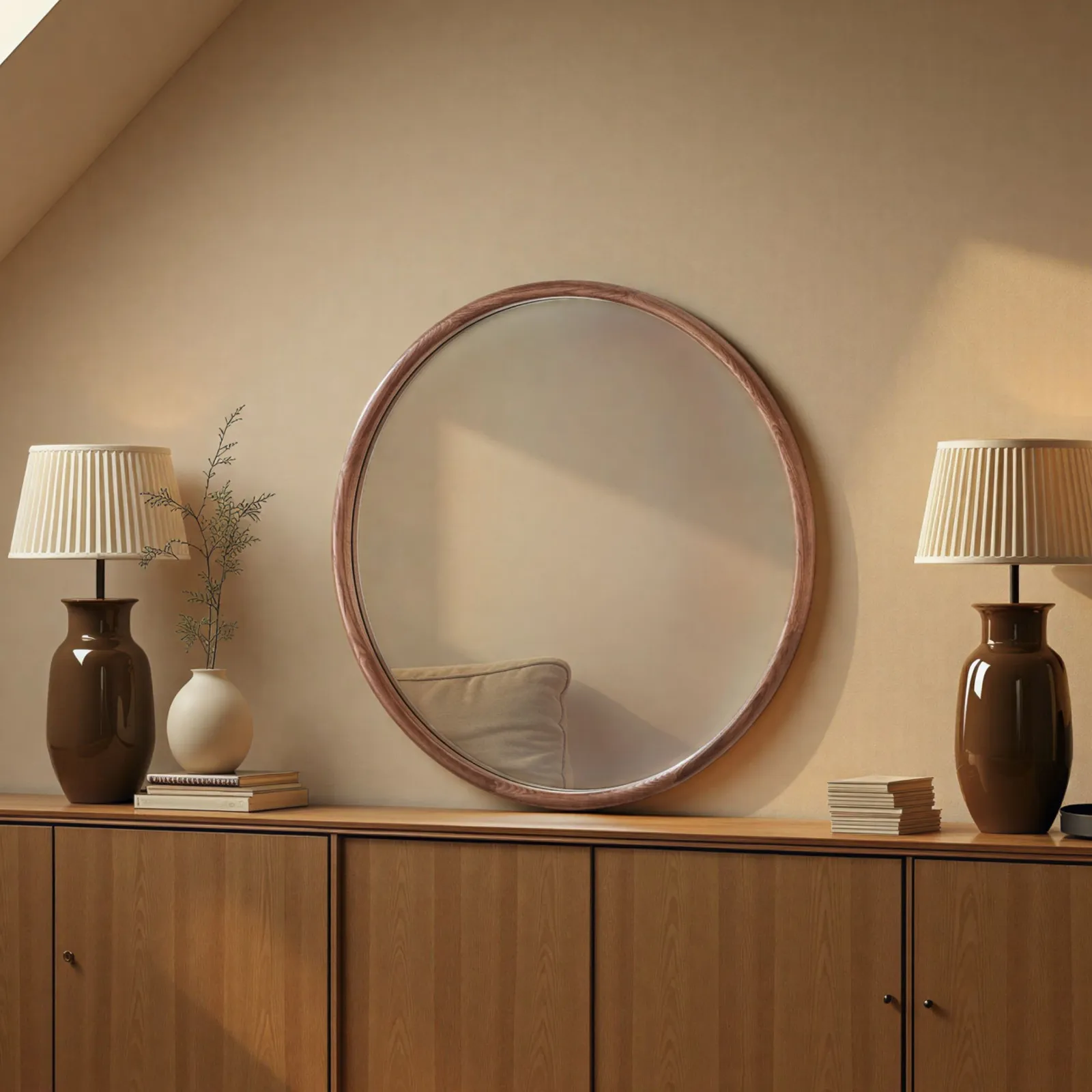 Yearn Mirrors Beaufort Walnut Round Wood Mirror 3