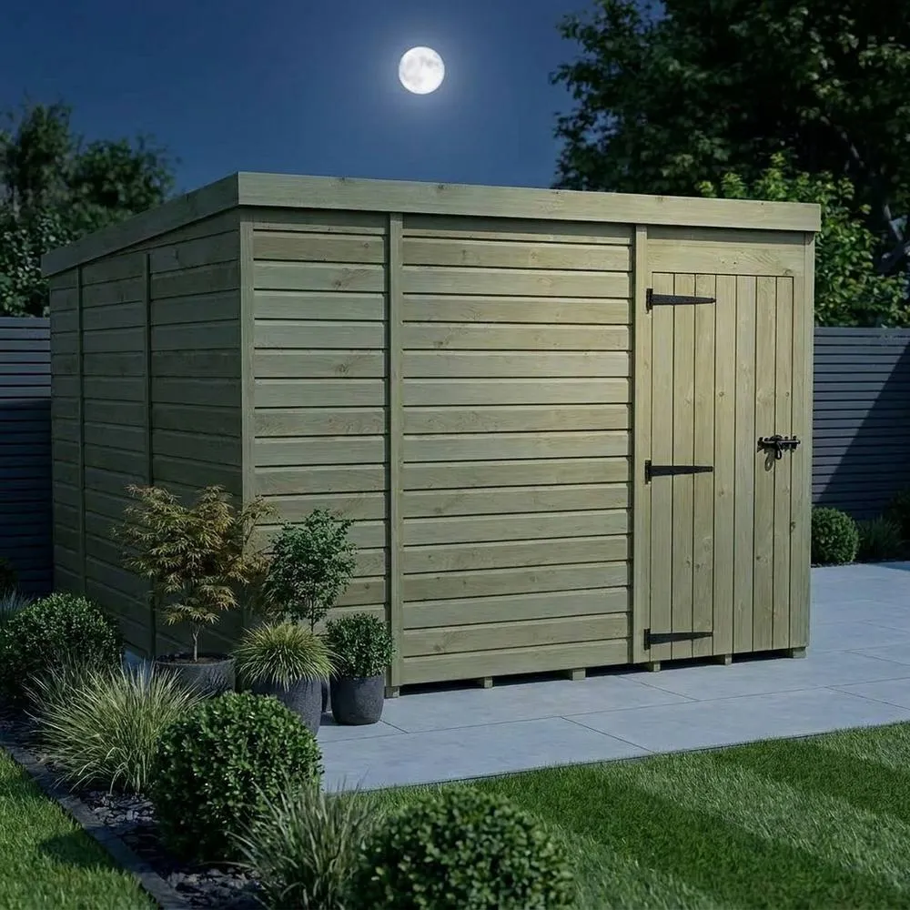 Buttercup Farm 9ft x 10ft Pent Garden Shed Single Door No Windows - Timber in Brown 3