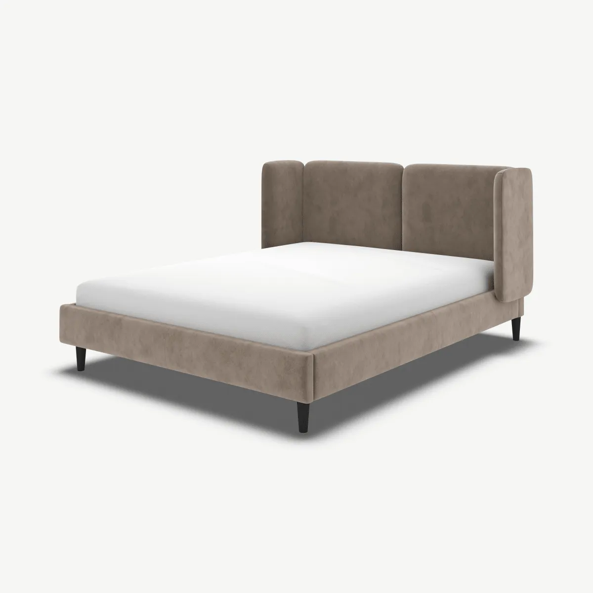 Romola Super King Size Bed, Mole Grey Velvet with Black Stain Oak Legs
