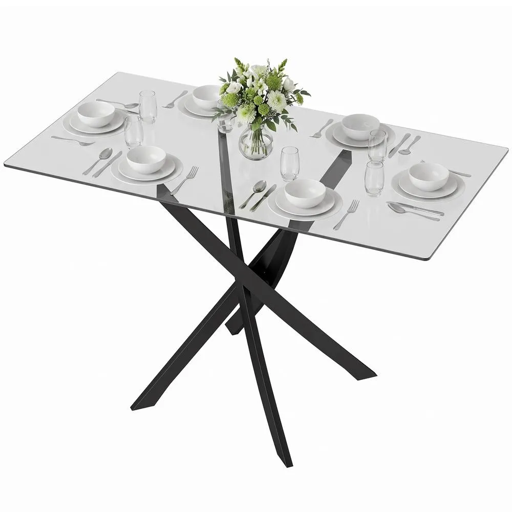 HOMCOM 120cm Dining Table Kitchen Table w/ Tempered Glass Top, Clear