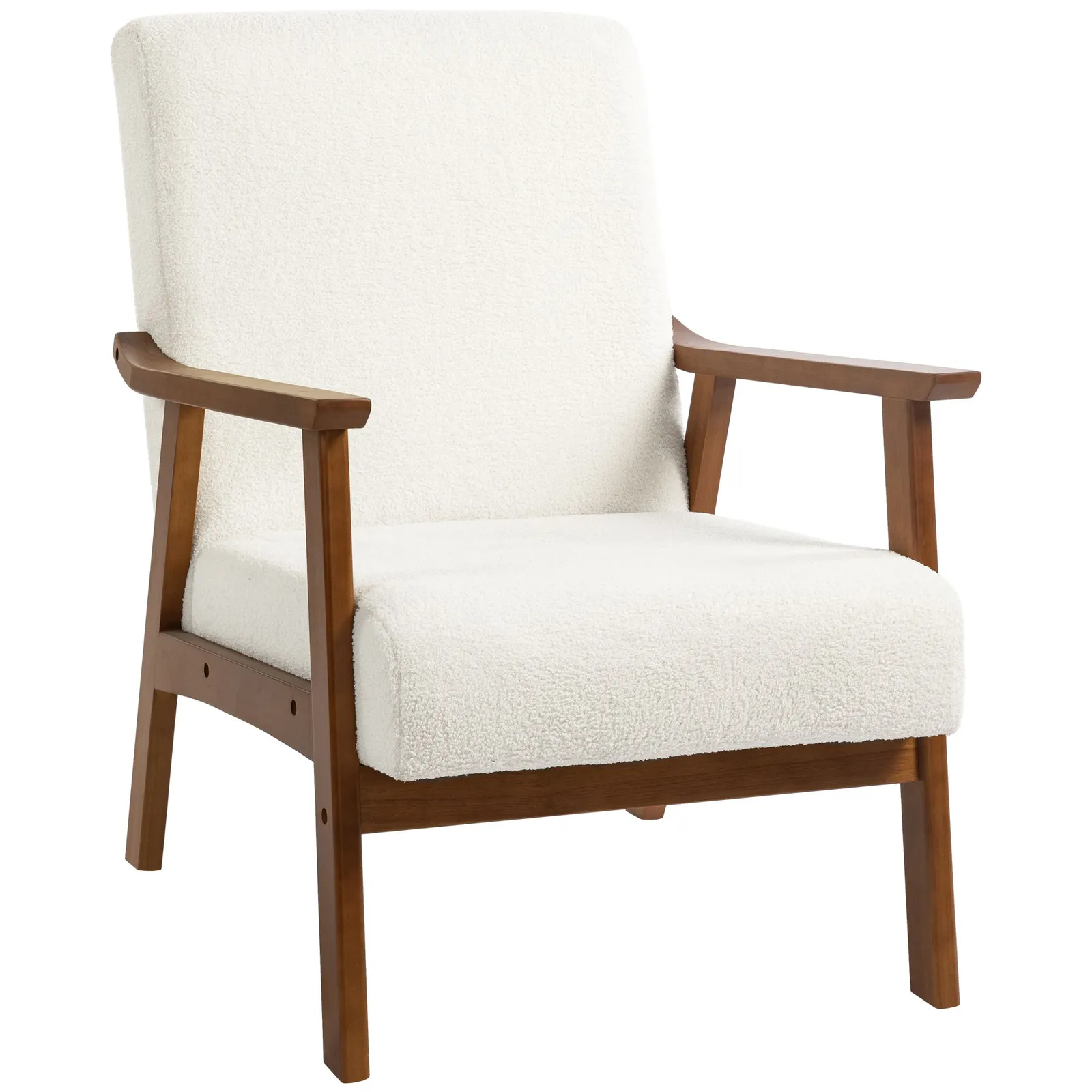 HOMCOM Boucle Accent Chair Armchair W/ Wide Seat for Living Room Bedroom in White 2