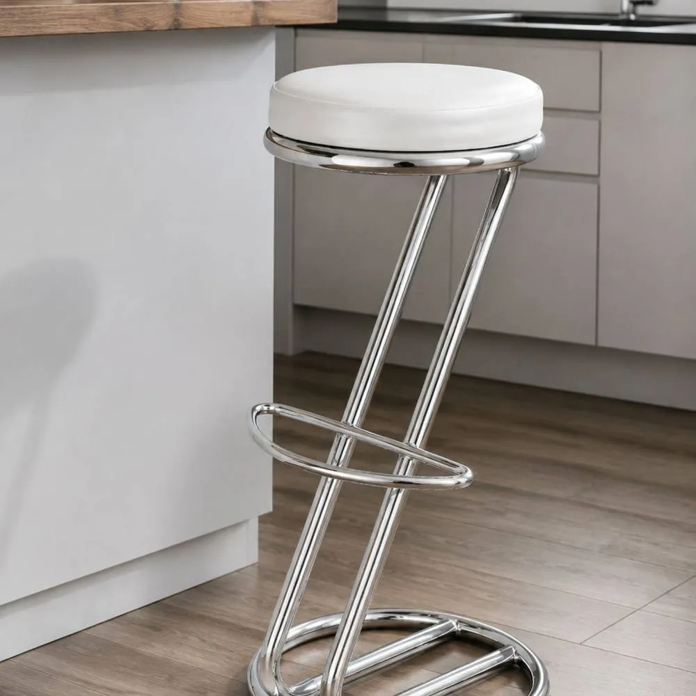 netfurniture Zee Z Shaped Kitchen Breakfast Bar Stool Padded Seat Chrome Frame in White 2