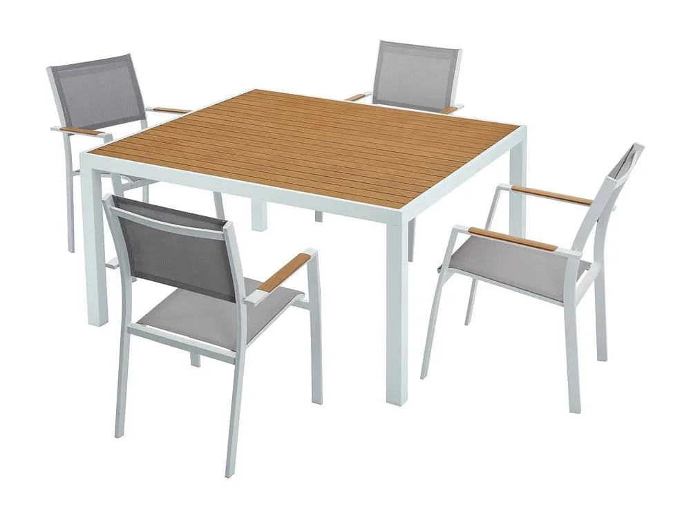 Vente-unique Aluminium Garden Dining Set: A Square Table W.22 Cm & 4 Stackable in White 2
