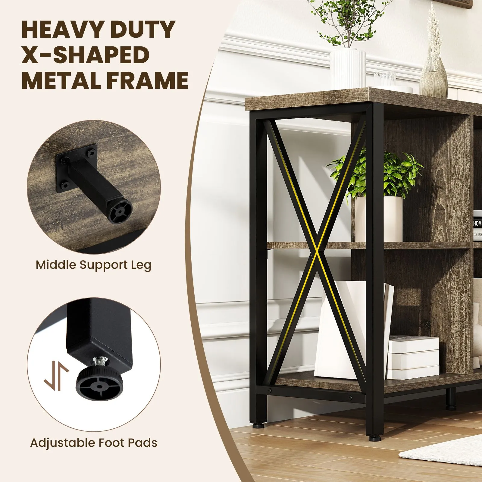Costway 6-Cube Storage Organizer 120CM Wide Bookshelf w/Open Compartments in Grey 4
