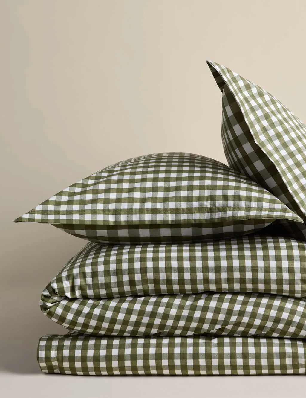 M&S Pure Cotton Gingham Reversible Bedding Set Fern