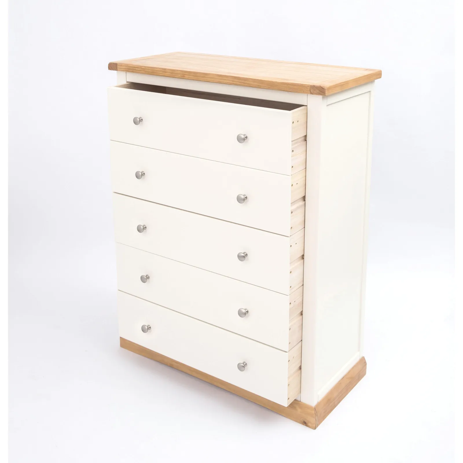 Cabinet Bits Trevi 5 Drawer Chest of Drawers Chrome Knob in Off-White 4
