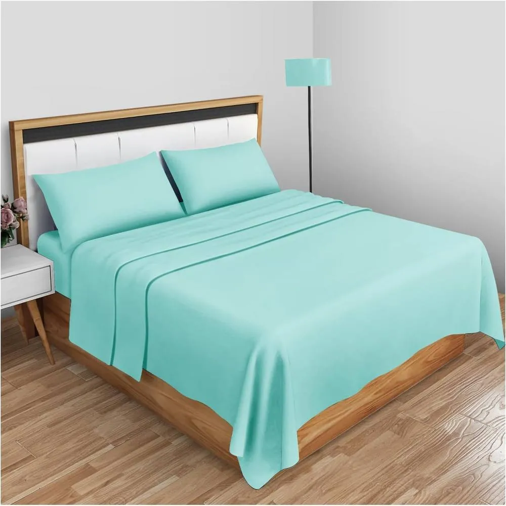 Homes-Linen 100% Egyptian Cotton Thread Count 200 Hotel Quality Flat Sheet in Aqua
