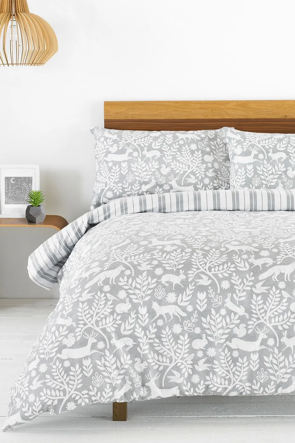 Furn Skandi Woodland Floral Brushed Cotton Duvet Cover Set in Grey