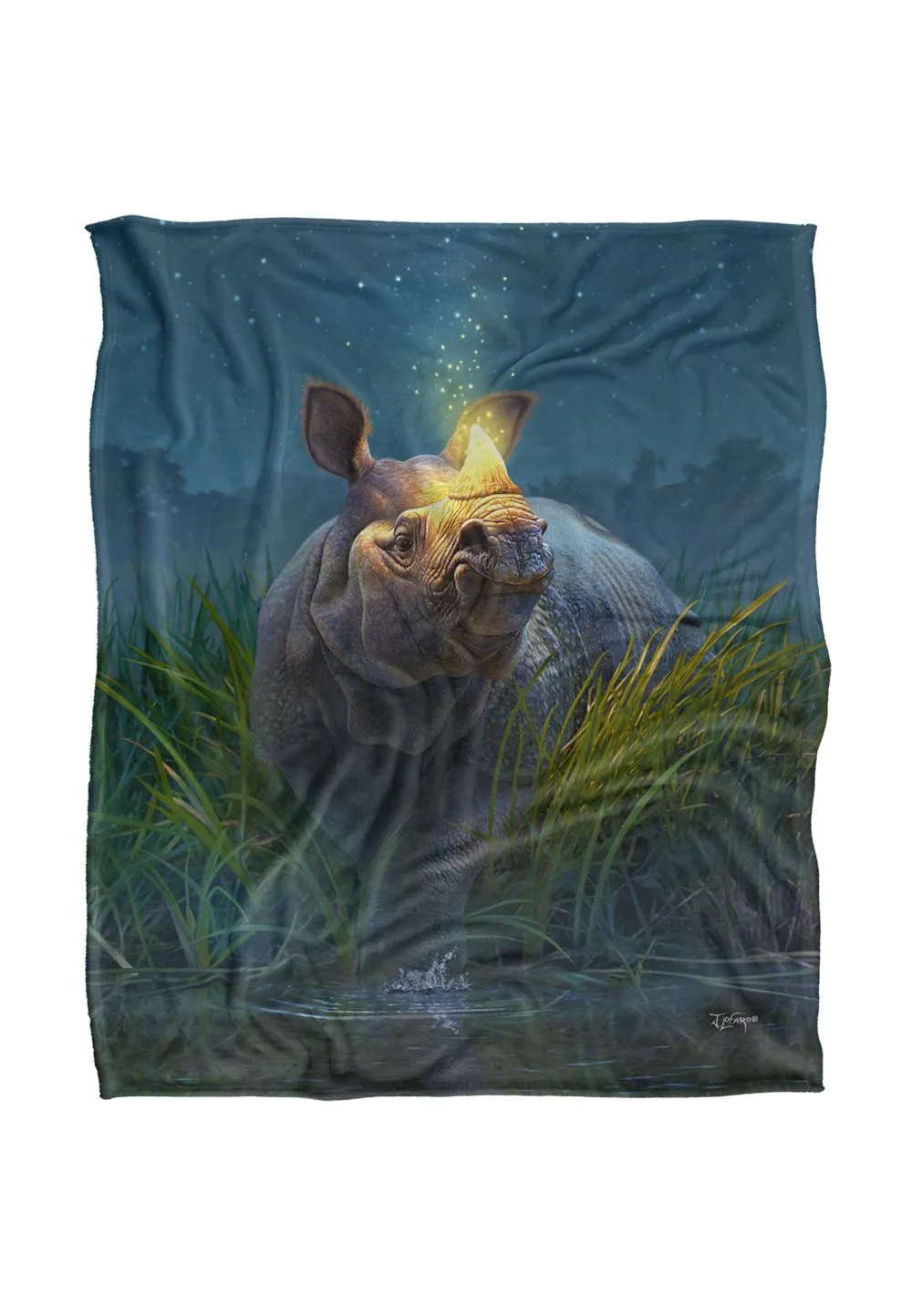 JQ Licensing Jlo Rhino Glowing Horn Silky Touch Super Soft Throw Blanket 152 X 127 cm in White