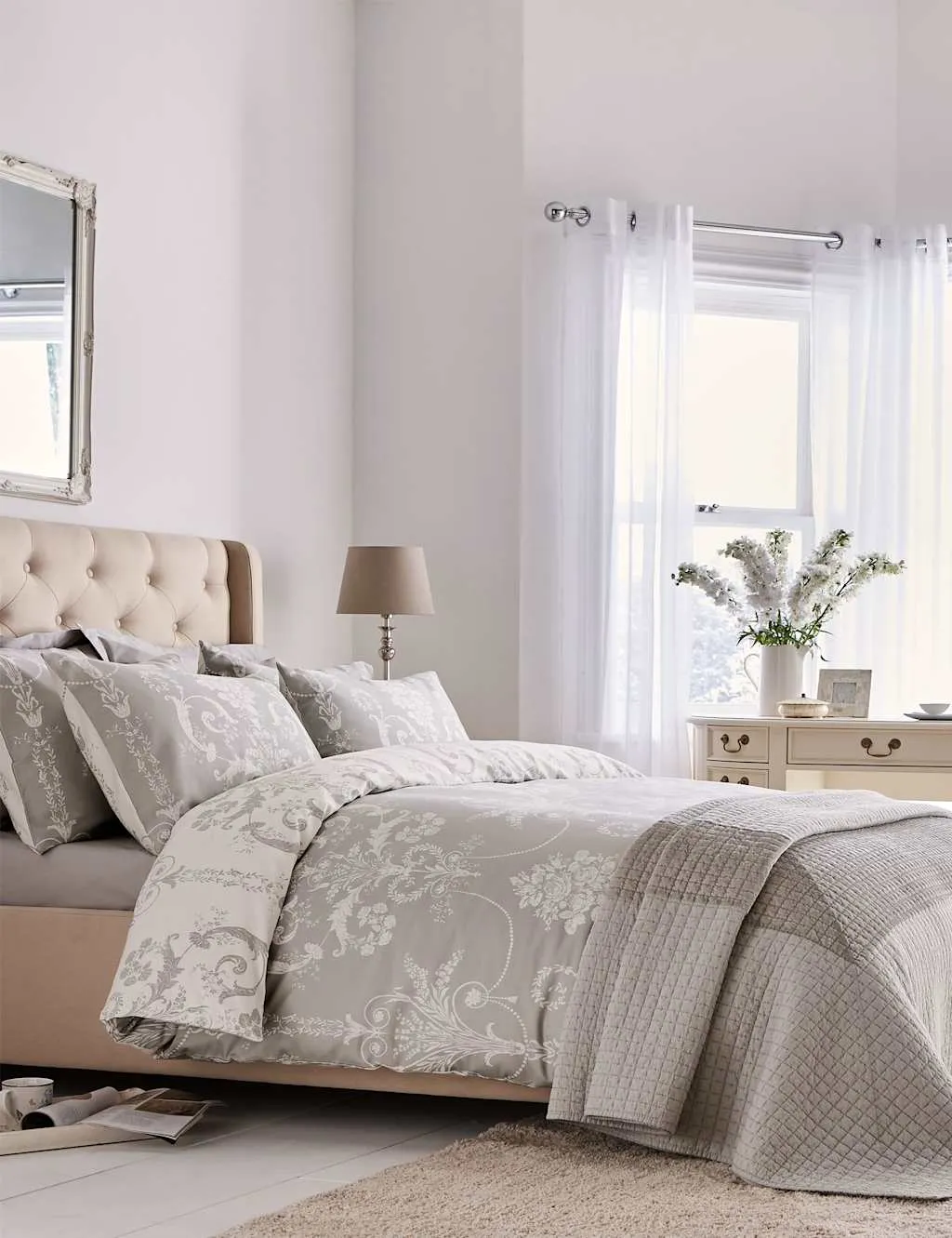 Laura Ashley Pure Cotton Sateen Josette Bedding Set Light Grey