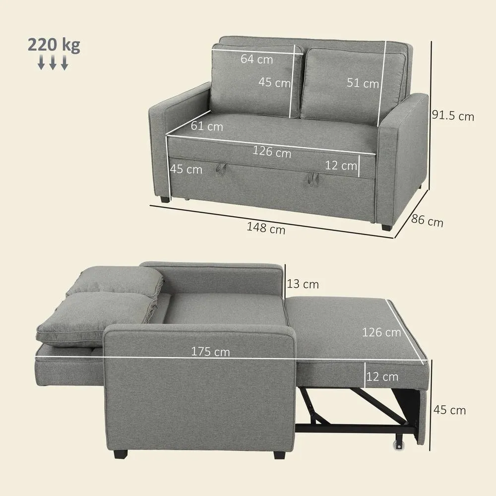 HOMCOM 2 Seater Sofa Bed Click Clack Pull Out Sofa Bed for Living Room Grey 3