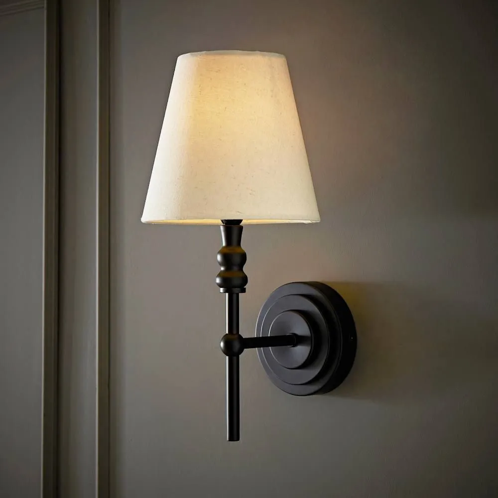 ValueLights Maggie Candlestick Wall Light with Linen Tapered Lamp Shade with Bulb in Black 2