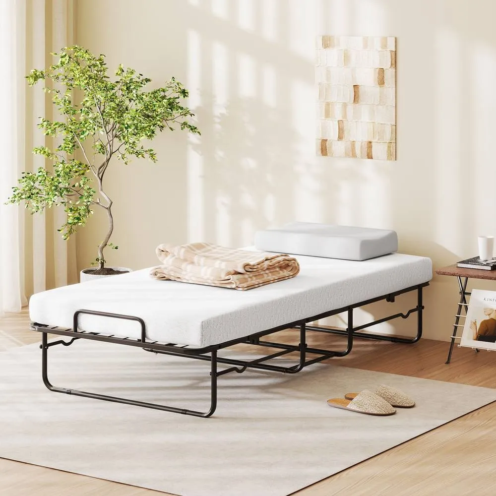 Costway 190 x 90 cm Folding Bed Single Size Guest Bed with Memory Foam in White 4