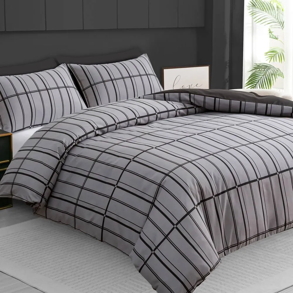 Grace Premium Microfiber Duvet Cover Set Ultrasoft Reversible Bedding in Grey