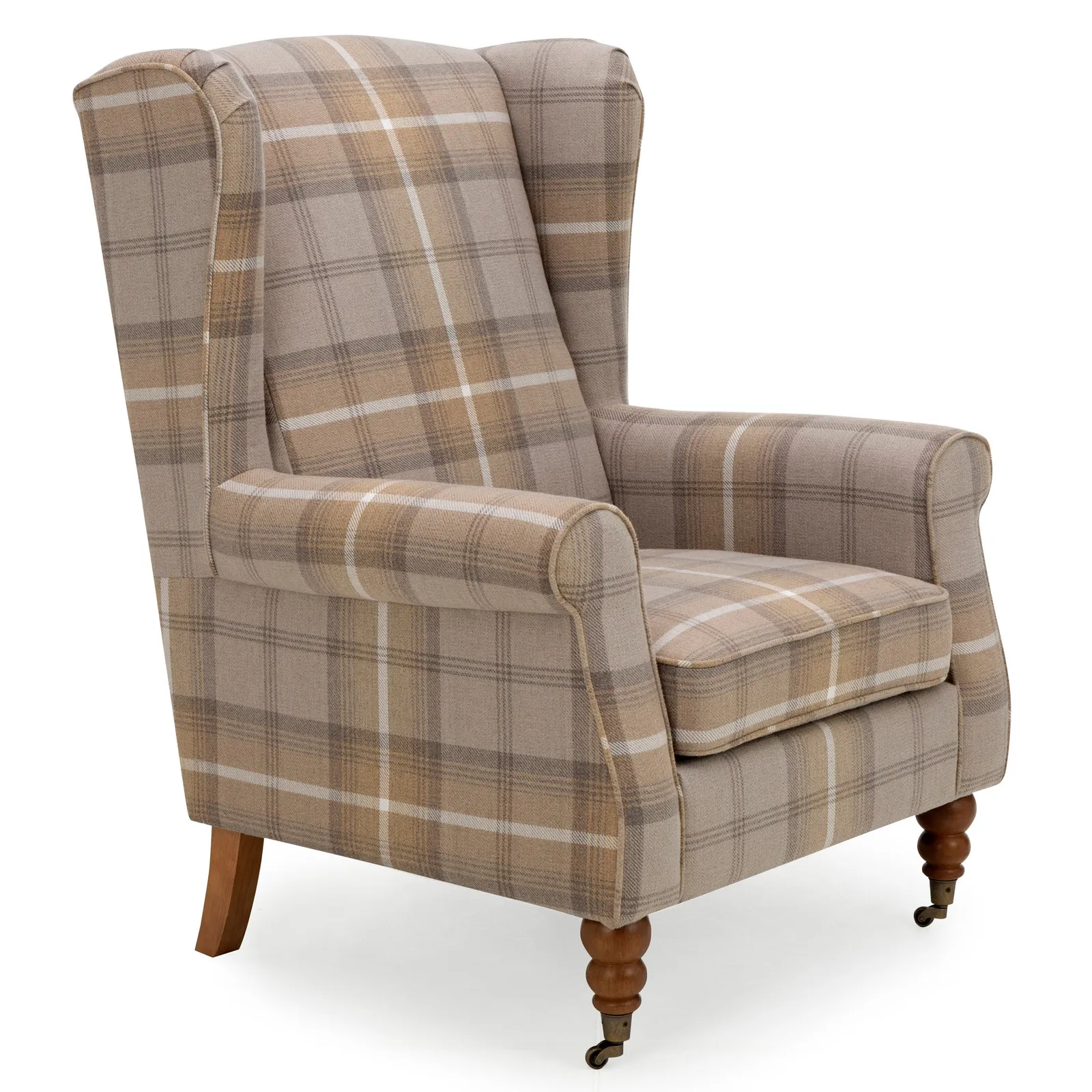 Oswald Grande Check Wingback Armchair Beige and White