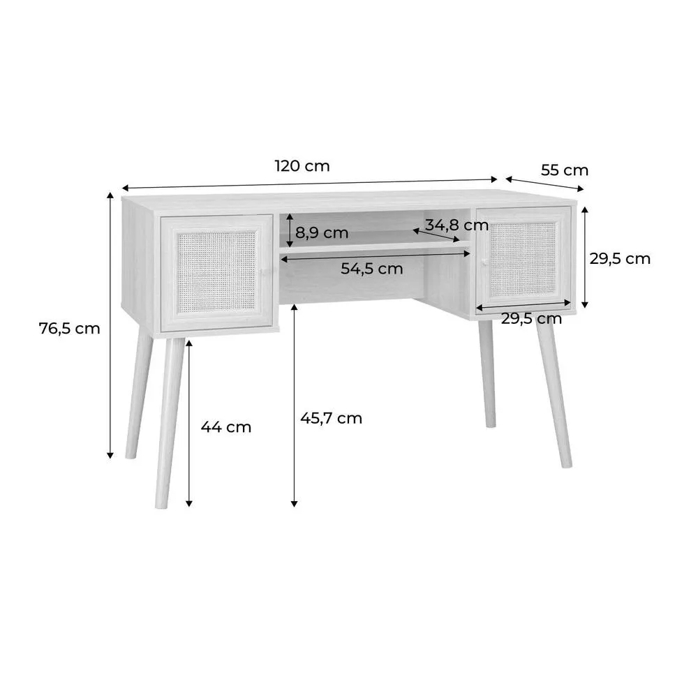 sweeek 2-door Desk With Wood & Cane Effect in Light Brown 5