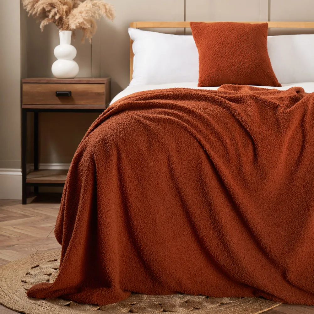 Really Soft Teddy Bear Fleece Throw, Burnt Orange 1