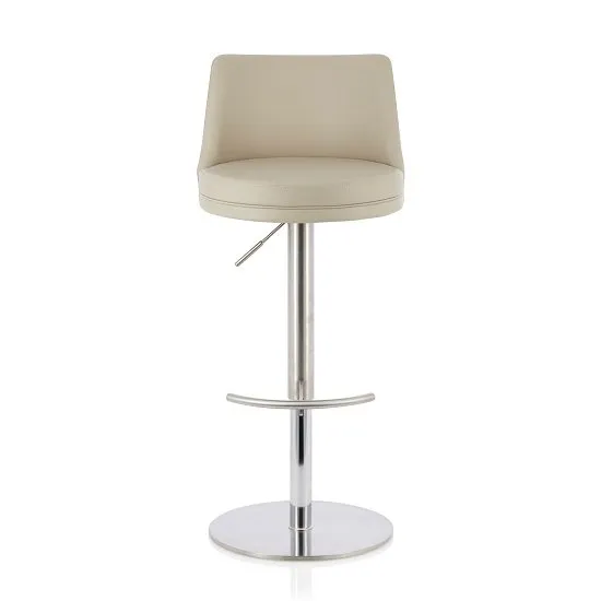 Niven Bar Stool In Beige Faux Leather And Stainless Steel Base