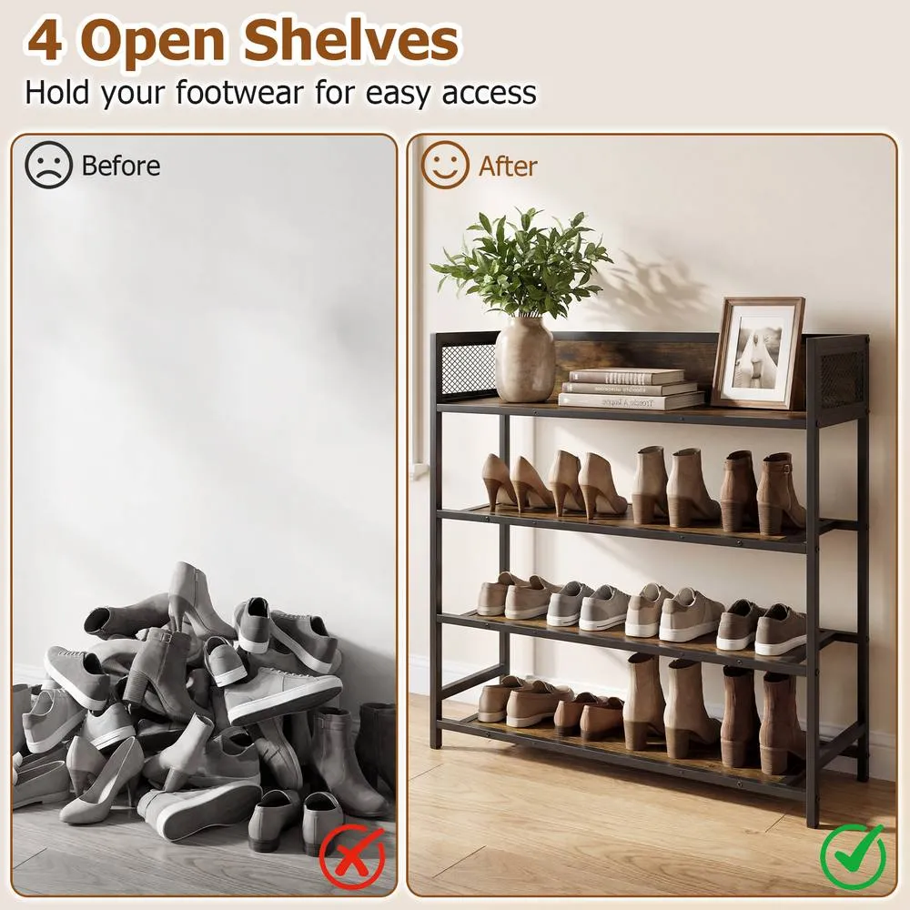 Costway Industrial Shoe Organizer with Metal Frame in Brown 6