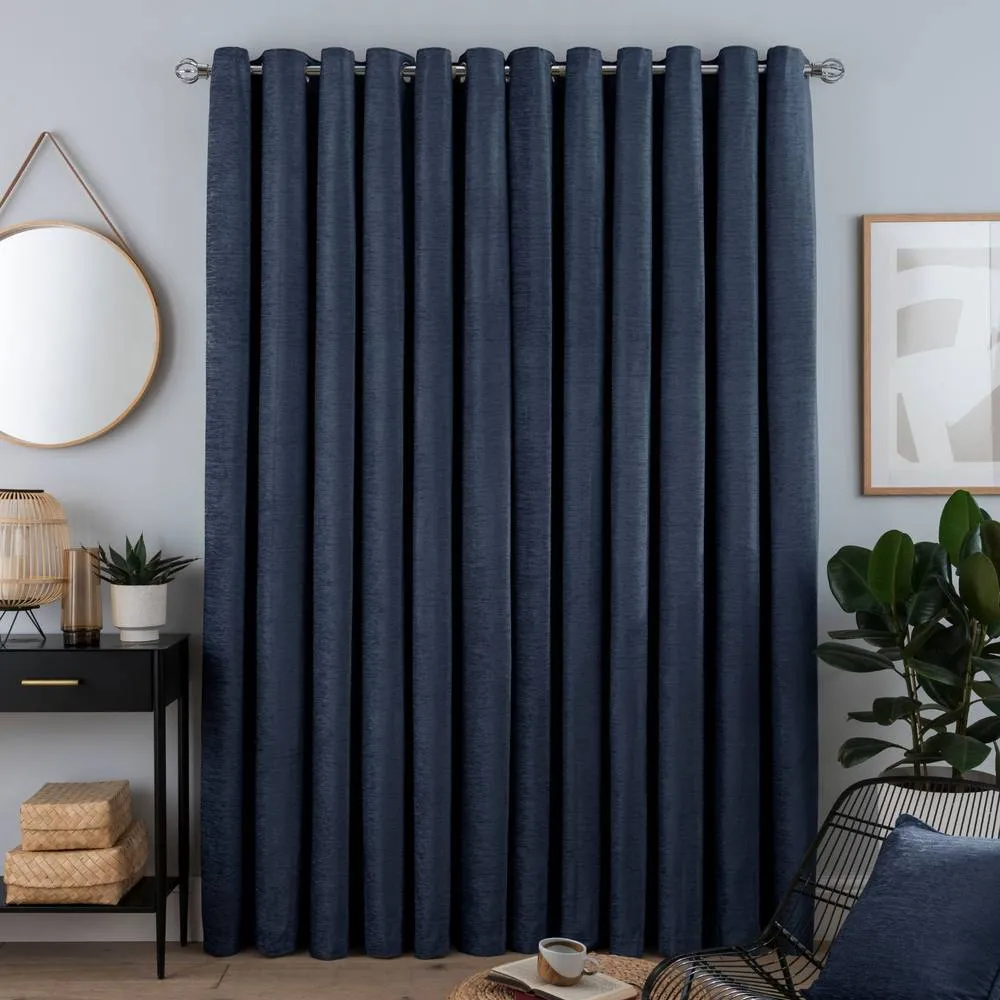 Smart Living Luxury Chenille Eyelet Lined Curtains - 2 Panels in Navy 2