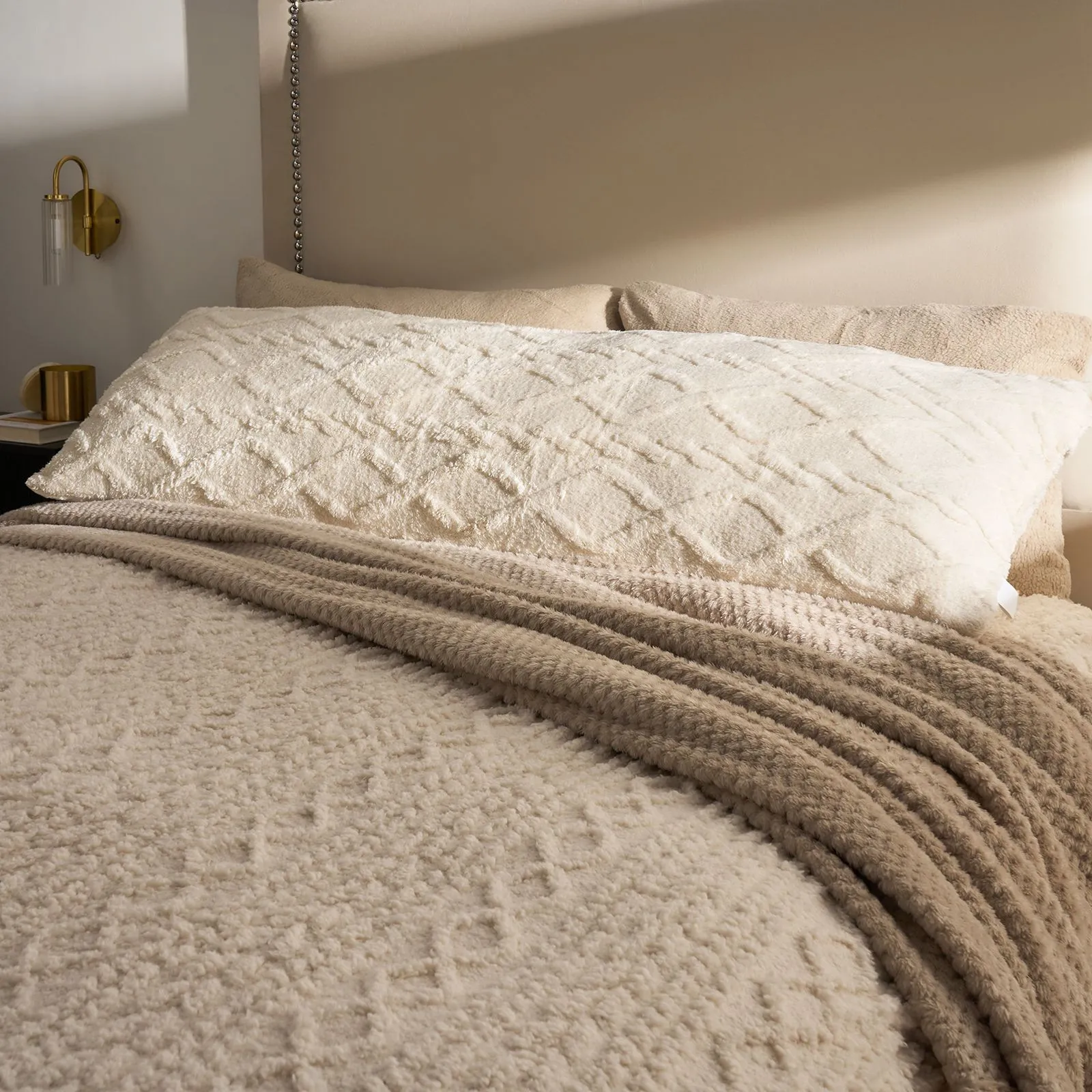 OHS Cable Knit Fleece Long Bolster Cushion Soft Maternity Support Pillow in Cream
