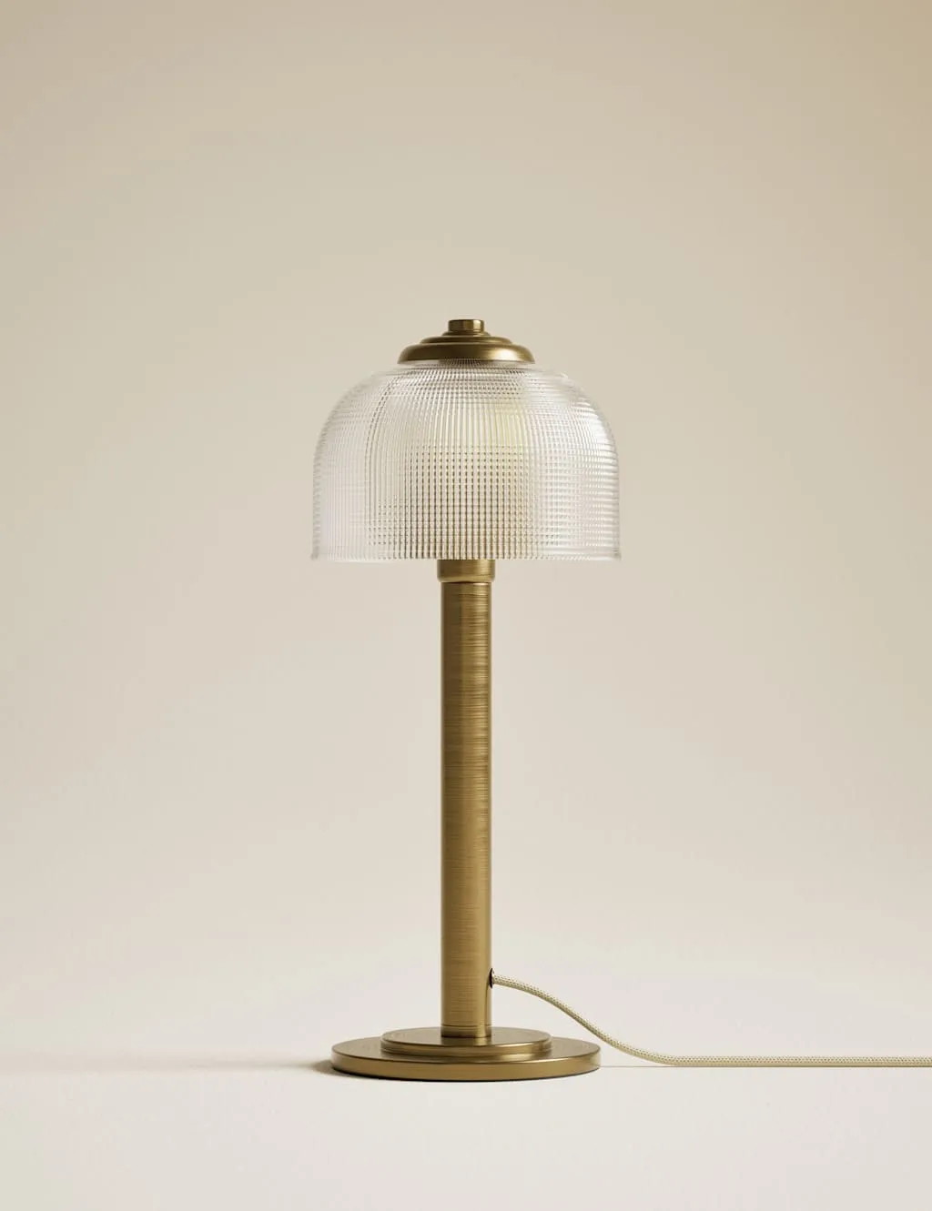 M&S Reeded Glass Brass Stem Table Lamp Antique Brass