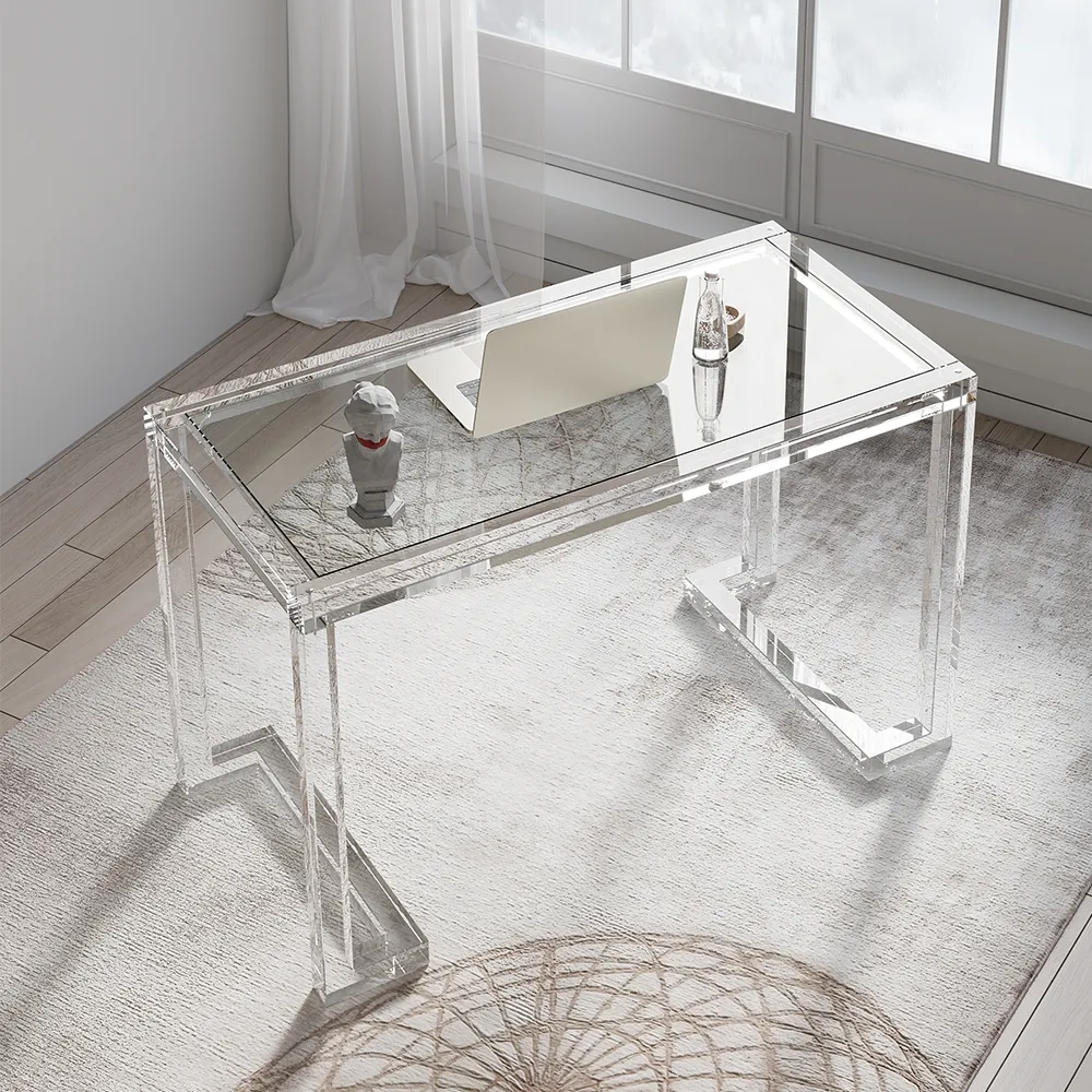 Savea 160cm Modern Clear Tempered Glass Straight Desk