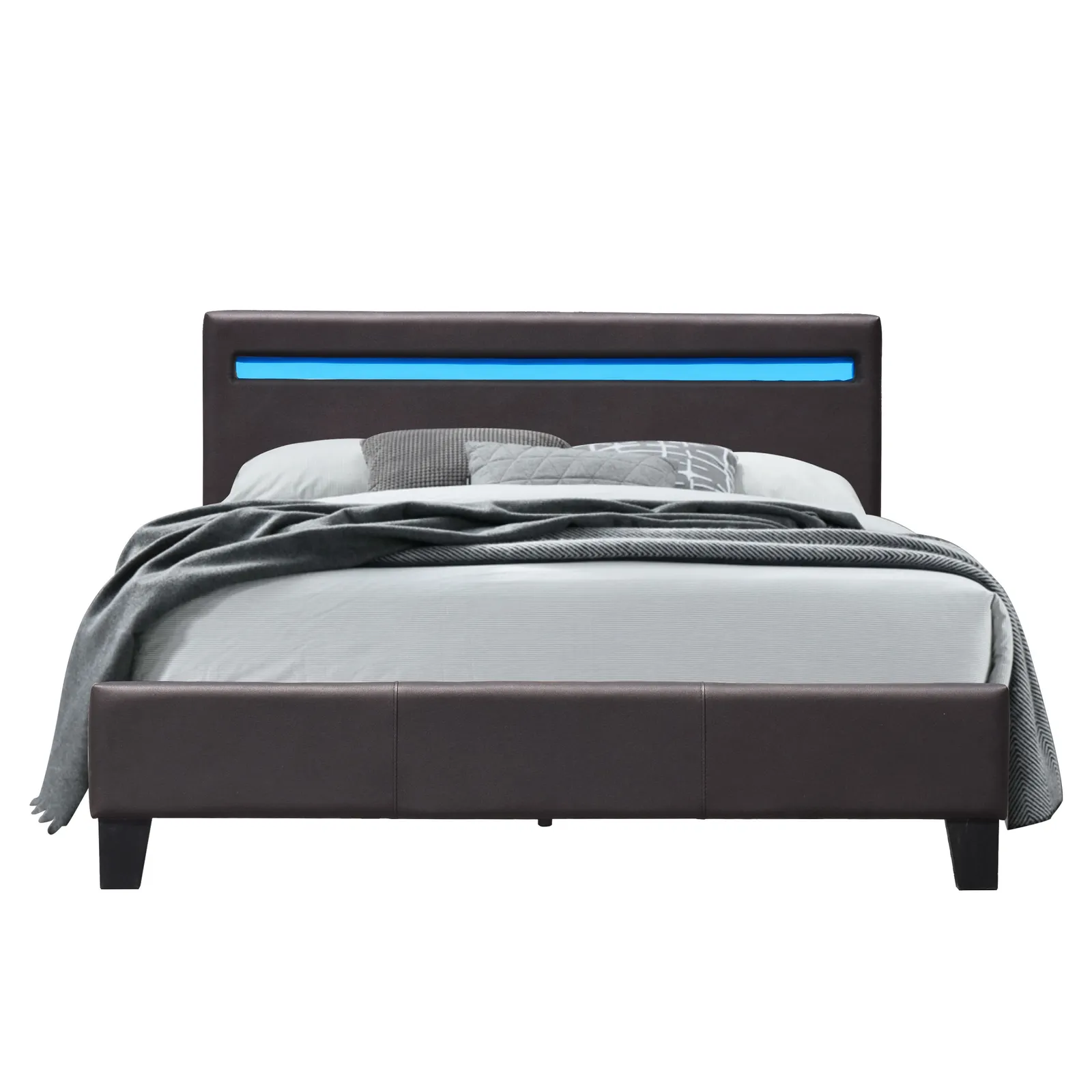 Comfy Living Ltd Modern Faux Leather Bedframe With LED Strip in Dark Brown 2