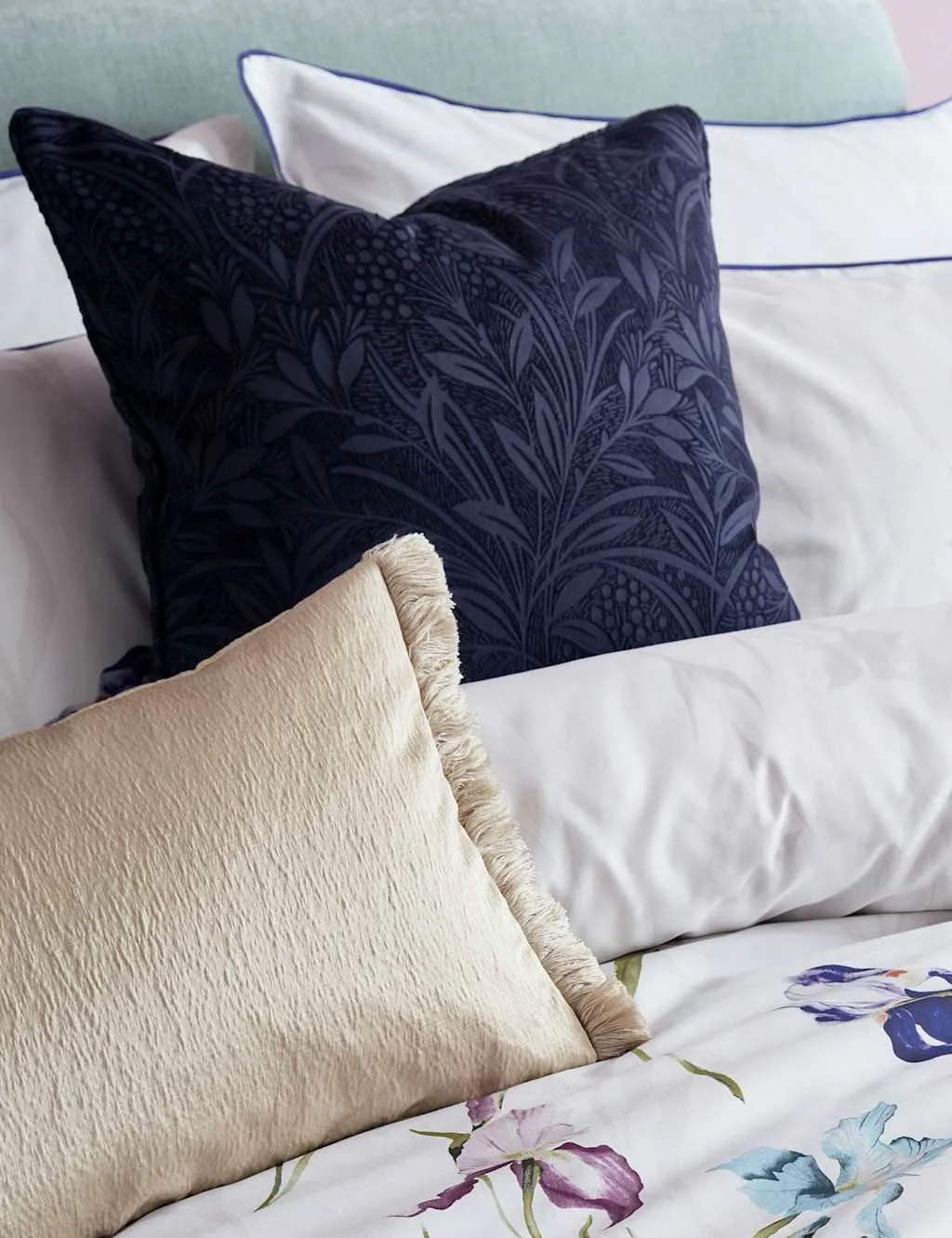 Laura Ashley Velvet Barley Embossed Cushion Navy