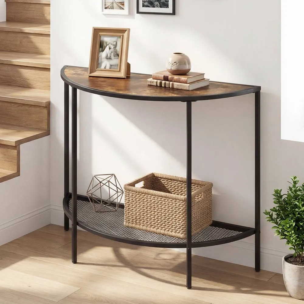 Costway 2 Tier Narrow Entryway Table with Storage Shelf in Brown 3