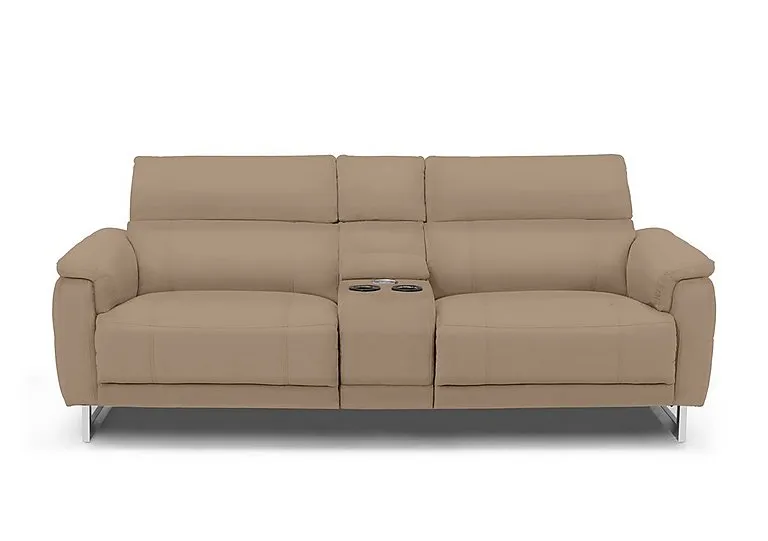 Moet 3 Seater Leather Power Recliner Sofa with Telescopic Headrests and Smart Console - Barley