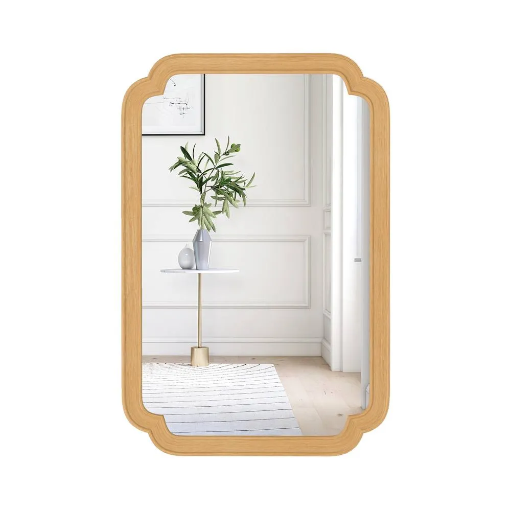 Costway Rounded Corner Arch Wall Mirror 90x60 cm Farmhouse Decorative Mirror in Brown
